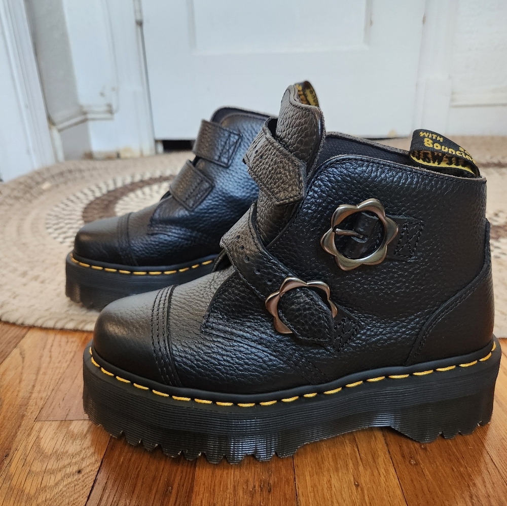 Dr. Martens Black Ankle Boots with Floral Buckle